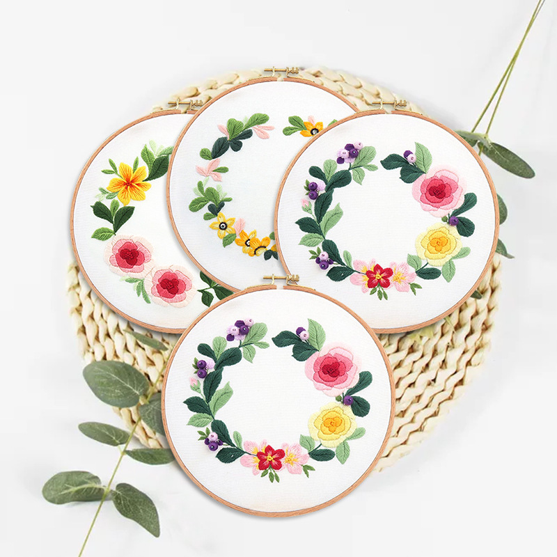 5460 Embroidery Material Kit Hoop Flowers Plants Pattern Beginner Cross Stitch Craft Set DIY Embroidery Starter Kits