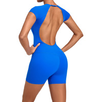 Combinaison moulante en polyamide-coton à dos nu et col rond réglable pour femme, avec short sculptant et effet push-up