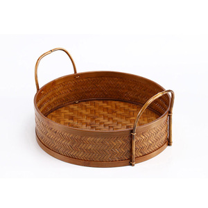 Handmade lacquer woven fruit basket, bamboo woven <b>tray</b>, Japanese style round bread basket, household dried fruit, <b>snack</b> plate - Product Image 5