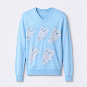 Pull en coton certifié GOTS, col en V, tricoté sur mesure pour homme, pull d'hiver de haute qualité, manches longues, tricoté - Product Image 3