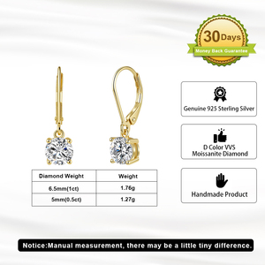 <span class=keywords><strong>Orecchini</strong></span> <span class=keywords><strong>Pendenti</strong></span> RINNITN MOE13 con Moissanite Taglio Rotondo, Placcati in Oro 14K, Argento 925, Diamante Sintetico VVS, Chiusura a Leva Francese per Donne - Product Image 2