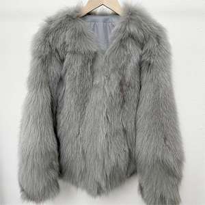 カスタム卸売フォックスファージャケットコート ニット女性用リアルフォックスファー冬コート カスタム冬レディースファーコート - Product Image 1