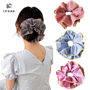 IFOND Elastico per capelli oversize a quadretti con bordo arricciato, confezione personalizzata, per acconciature quotidiane da donna e ragazza - Product Image 1