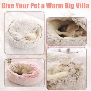 Lit pour chat et chien confortable et écologique, semi-fermé, pour l'intérieur, en peluche imprimée, amovible, lavable, portable, pour l'hiver - Product Image 3