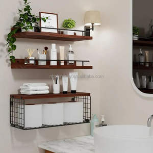 Estante Flotante de 4 Niveles en Forma de L, Moderno, Negro, con Barandilla, Canasta de Acero y Madera, Multifuncional, para <span class=keywords><strong>Baño</strong></span>, Almacenamiento en Pared - Product Image 4