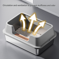 Bac à litière pour chat en acier inoxydable facile à nettoyer, anti-adhérent, avec pédale de récupération des excréments, toilette pour chat à design ouvert, bords hauts, extra-large