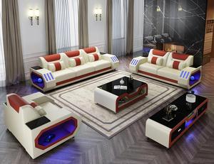 Wholesale Factory Direct Luxury 1+2+3 Sectional Leather Sofa Set Genuine Leather Top <strong>LED</strong> <strong>Light</strong> Home <strong>Furniture</strong> Sponge Filling - Product Image 4