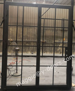 باب فرنسي حديث من الفولاذ باب منزلق حديدي ثنائي الطي مع باب جانبي وعارضة - Product Image 2