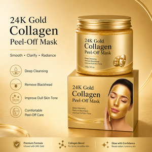 Masque facial peel-off au collagène or <span class=keywords><strong>24K</strong></span> avec logo personnalisé 120g, masque gel doré pour le visage, nettoyage des pores, contrôle du sébum, soin lissant et éclatant - Product Image 6