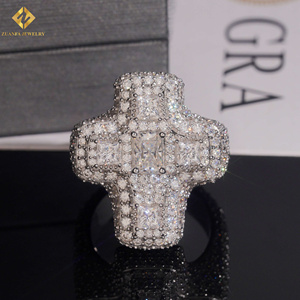 ZUANFA JEWELRY S925 Cross Shape Moissanite <b>Cocktail</b> <b>Ring</b> 18K <b>Gold</b> Plated Pave Setting Luxury Unisex Party Jewelry Man <b>Ring</b> - Product Image 3