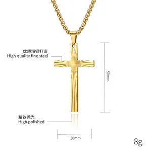 Vintage Minimalist Pendant Stainless Steel Tarnish Free Dainty Refracted Light Black Silver 18K Gold Plated Cross Necklace