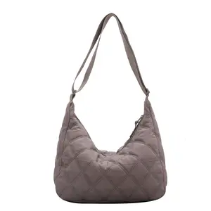 Fashion Pop Embroidery Line Quilted Nylon Fabric Dumpling Shaped Tote Bag Women Bags Handbag Custom Sling Bag For Women