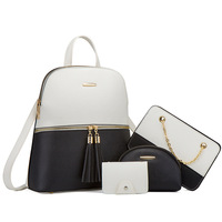 Nouveau à la mode femmes couleur-bloc 4 en 1 ensemble PU sac à dos bandoulière épaule sac à main fermeture à glissière à la mode mère fils Design