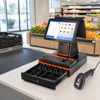 Ensemble de point de vente à double écran avec tiroir-caisse, clavier, lecteur de codes-barres, écran tactile tout-en-un de 15,6 pouces, imprimante 58 mm