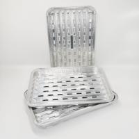 Barquette de barbecue jetable pour micro-ondes, rectangulaire, en aluminium, avec design perforé et couvercle en aluminium