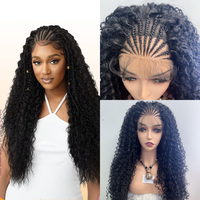 Perruques Tresses Box Sans Nœuds Goddess Locs avec Pointes Bouclées, Perruques Tressées Synthétiques Carrées à Dentelle 13x4 avec Cheveux de Bébé pour Femme