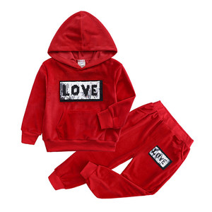 Venta al por mayor mejor calidad barato Sudadera con capucha ropa trajes para niñas pequeñas de <span class=keywords><strong>dos</strong></span> piezas pantalones <span class=keywords><strong>y</strong></span> blusa - Product Image 2