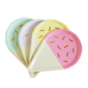 Assiettes, serviettes et gobelets jetables en papier DAMAI Pastel Macaron en forme de crème glacée, décorations de table pour fête d'anniversaire d'été avec paillettes dorées - Product Image 1