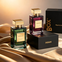 Flacons de parfum en verre carré vert de 30 ml, 50 ml, 100 ml avec vaporisateur à fine brume et couvercle en alliage de zinc, design tendance