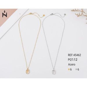 Collana con Ciondolo a Forma di Lettera F con Diamante 10x15cm Stile Collare in Acciaio Oro Argento - Product Image 1