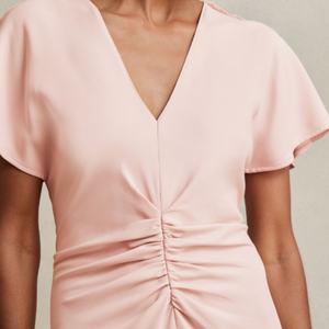 Vestido Midi Rosa Pálido 100% Algodón, Cuello Cuadrado, Cintura Elástica, Estilo Bohemio Informal, Tejido Transpirable y Ecológico para Verano - Product Image 2