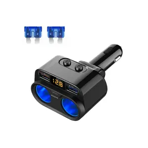C47PQ 200W 2-Socket Cigarette Lighter Adapter with LED Voltmeter Dual USB QC3.0 PD20W Car Charge Car Cigarette Lighter Splitter