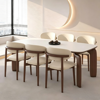 Ensemble de table et chaises de salle à manger en bois rétro français, pieds en bois massif, 6 places, table rectangulaire moderne, résistante à la chaleur, sans danger pour les aliments