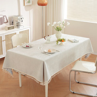 Nappe de table rectangulaire gris clair style ferme, texture tissée, franges nouées, pour cuisine, salle à manger, fête, mariage