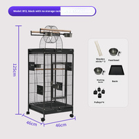 Grande cage à perroquets en fer massif avec plateau de jeu supérieur, base roulante, étagère de rangement et rebord anti-éclaboussures pour l'élevage et l'exposition des grands oiseaux