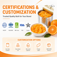 Segmentés d'orange mandarine en conserve 850g en sirop léger Marque privée Taille personnalisée Vente en gros Usine Fabricant Fournisseur