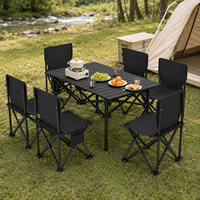 Ensemble de table et chaises pliantes de camping portables pour 6 personnes, cadre en acier carbone, plateau en aluminium, ensemble de pique-nique et de repas en plein air, prêt à être expédié