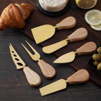 Ensemble de couteaux à fromage personnalisés en boîte, couteaux à fromage Gaold avec manche en bois, mini ensemble de couteaux à beurre dorés pour charcuterie, fromage à tartiner