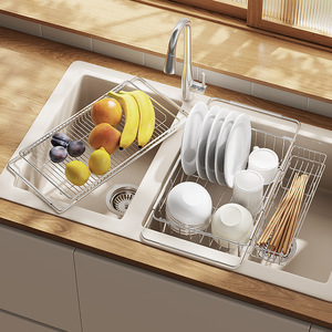 Égouttoir de sol transfrontalier moderne et simple pour évier, panier de drainage pour <span class=keywords><strong>lave</strong></span>-<span class=keywords><strong>vaisselle</strong></span>, support de rangement télescopique en acier inoxydable pour bols - Product Image 4