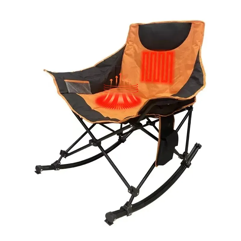 MK Factory Hot Selling Outdoor Portable Durable Oxford Fabric Camping Folding Heated Rocking Chair for Adults