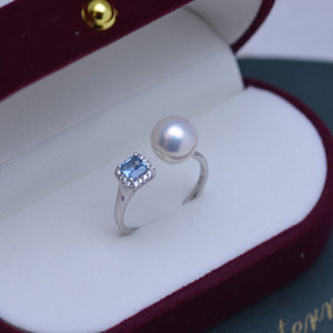 Freshwater 8-9mm White Round Pearl Ring for Female S925 Silver Simple Style with Strong Light and Fine Flaws - Product Image 1