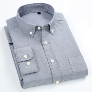 2024 Wholesale Custom Men Shirts Oxford Cotton Long Sleeve Casual Shirts Formal Dress Business Wear Pure Color Shirt For Men