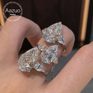 แหวนหมั้นเพชรทรงลูกแพร์ Aazuo Luxury ทองคำขาว 18K แท้ รับรองโดย IGI น้ำหนัก 3.0ct-6.0ct เพชรเพาะเลี้ยงสำหรับงานแต่งงานของผู้หญิง - Product Image 1