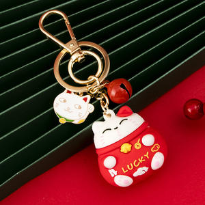 2025 créatif 3D joyeux bagage clé suspendu décoration Couple Anti perte cadeaux en gros Silicone richesse chat cloche porte-clés - Product Image 3