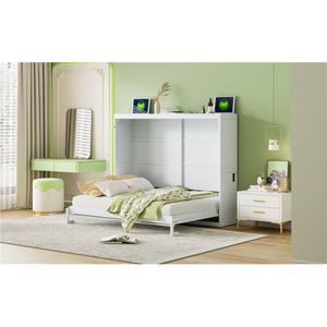 Modern Solid Wood Queen Size Murphy <b>Bed</b> Wall <b>Bed</b> Soft <b>Bed</b> White Eco-Friendly & Durable - Product Image 3