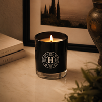 Pot de bougie parfumée en verre noir brillant avec impression de logo personnalisé et boîte cadeau, vente en gros OEM ODM, aromathérapie, parfum d'ambiance, cadeau