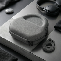 Tas Pembawa Headphone Fashion EVA Keras Warna Abu-abu, Tahan Guncangan, Dilengkapi Tali Pergelangan Tangan Lepas Pasang, Portabel, Untuk Headset Over-Ear, Cocok untuk Perjalanan