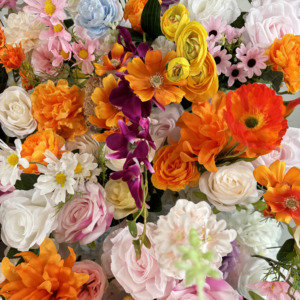 Primavera estate arrotolare il panno colorato della parete del fiore selvatico sullo sfondo arancione multicolore della parete del fiore per la decorazione <span class=keywords><strong>di</strong></span> nozze - Product Image 6