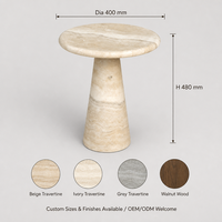 Table d'appoint de luxe en pierre de travertin, table ronde sur piétement pour salon, canapé, hôtel, personnalisable OEM ODM