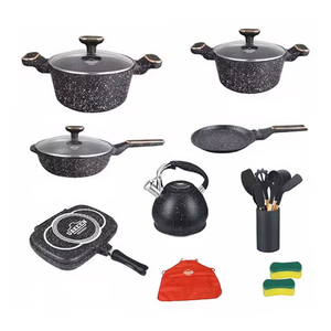 Juego de utensilios de cocina antiadherentes con revestimiento de granito de aluminio fundido a presión con fondo de inducción de 20 piezas de alta calidad en negro - Product Image 1
