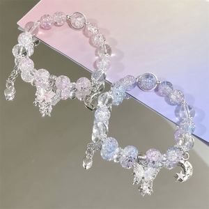 Pulsera de Cuentas de Cristal Roto INS Fantasy Popcorn con Dije de Mariposa y Luna, Color Degradado, para Niñas y Mujeres, Pulseras de la Amistad, Joyería - Product Image 1
