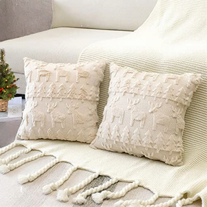 Housse de coussin carrée en coton à motif sapin de Noël, 45x45cm, en peluche, pour canapé, vente en gros d'usine - Product Image 3