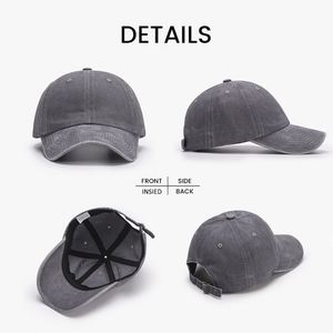 หมวกเบสบอลทรงวินเทจแบบปรับได้สำหรับฤดูร้อน ทรงเตี้ย ไม่มีโครง สีพื้น ผ้าเดนิมฟอกสี สไตล์ Dad Hat - Product Image 3