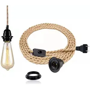 Vintage hemp rope Fried Dough Twists lamp head line suit one drag three lamp string E26 E27 pendant lamp