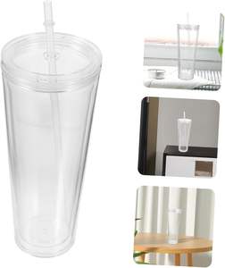 Gobelet en acrylique à double paroi 24oz, transparent, pour boissons froides, pré-percé, avec paille et couvercles - Product Image 5