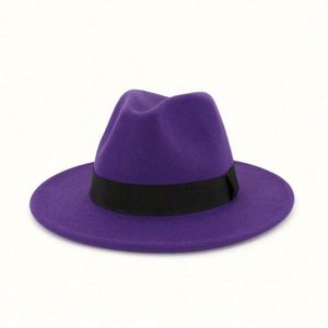 Sombrero Fedora de Ala Ancha para Hombre, Elegante, 100% Fieltro de Lana, con Banda Estampada, Color Negro - Product Image 6
